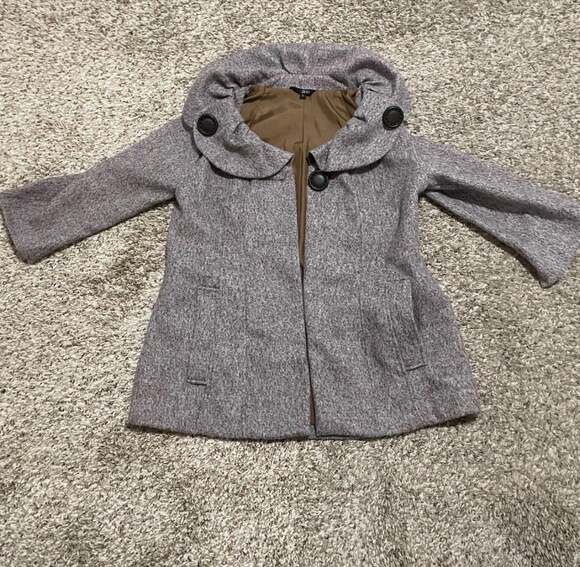 Zinc Jackets & Blazers - Zinc Women's Gray Tweed Swing Coat with Ruffle Collar Size Large